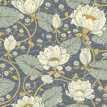Manhattan Comfort Raleigh Eva Blue Lotus Dreams 33 ft L X 209 in W Wallpaper BR4080-83122